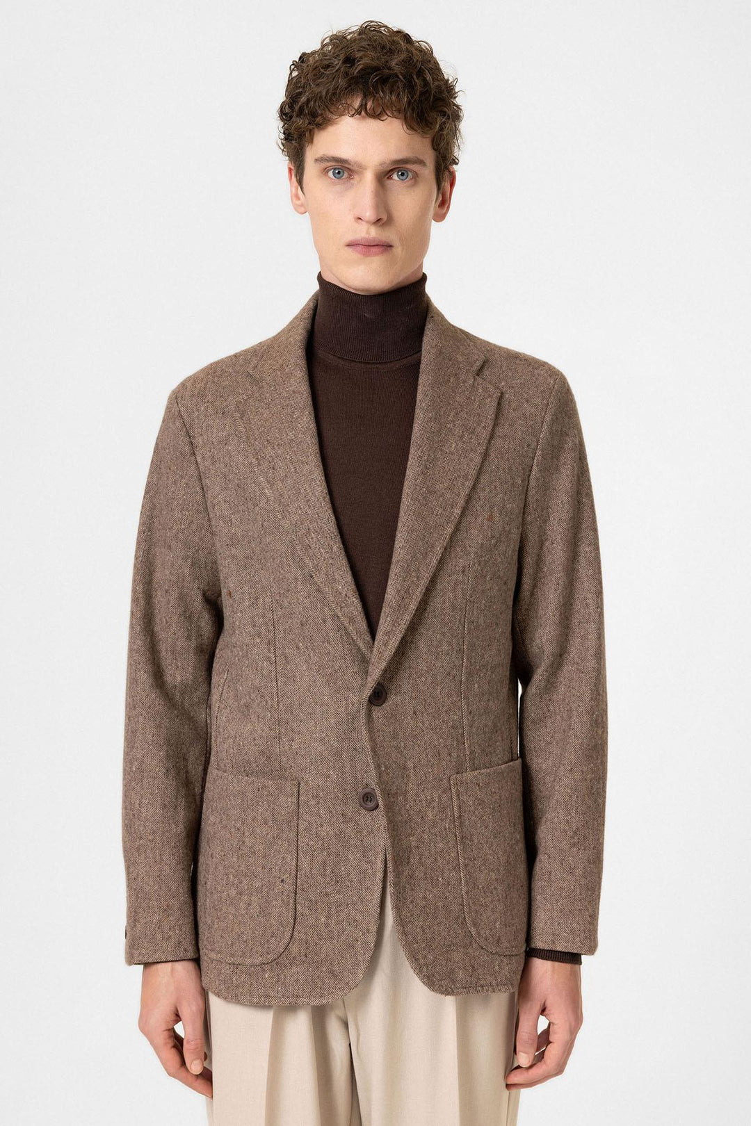 ANT Antioch Coffee Slim Fit Herringbone Pattern Men's Blazer Jacket - Bragadiru