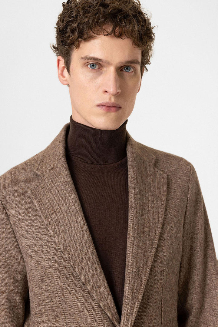 ANT Antioch Coffee Slim Fit Herringbone Pattern Men's Blazer Jacket - Gap