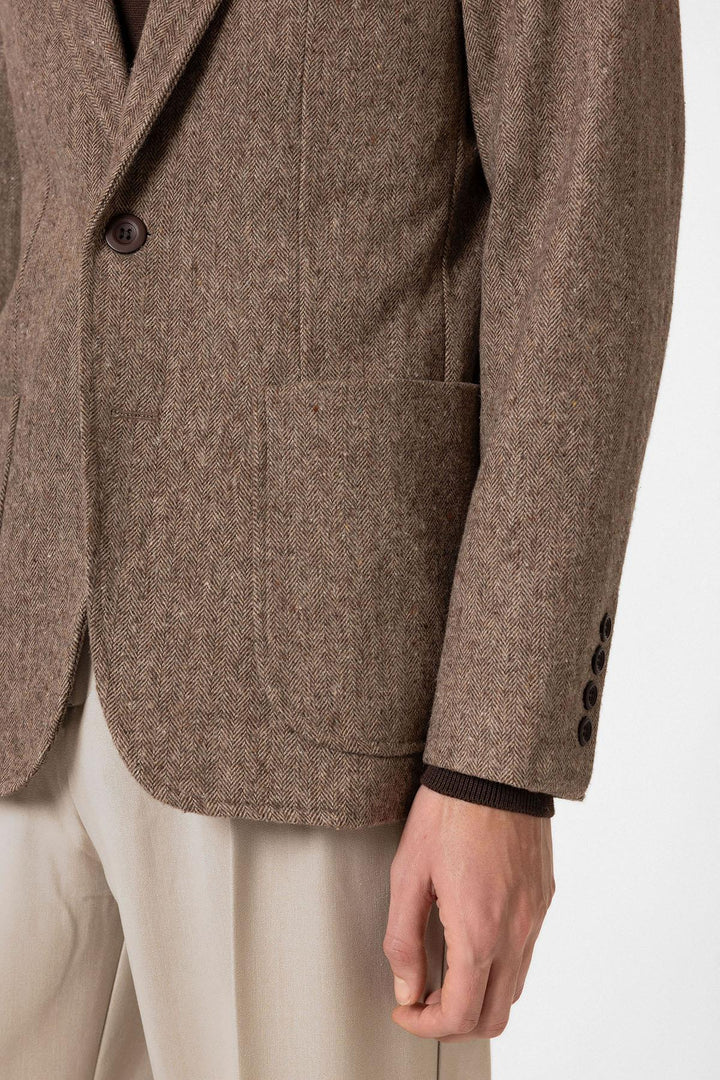 ANT Antioch Coffee Slim Fit Herringbone Pattern Men's Blazer Jacket - Bragadiru