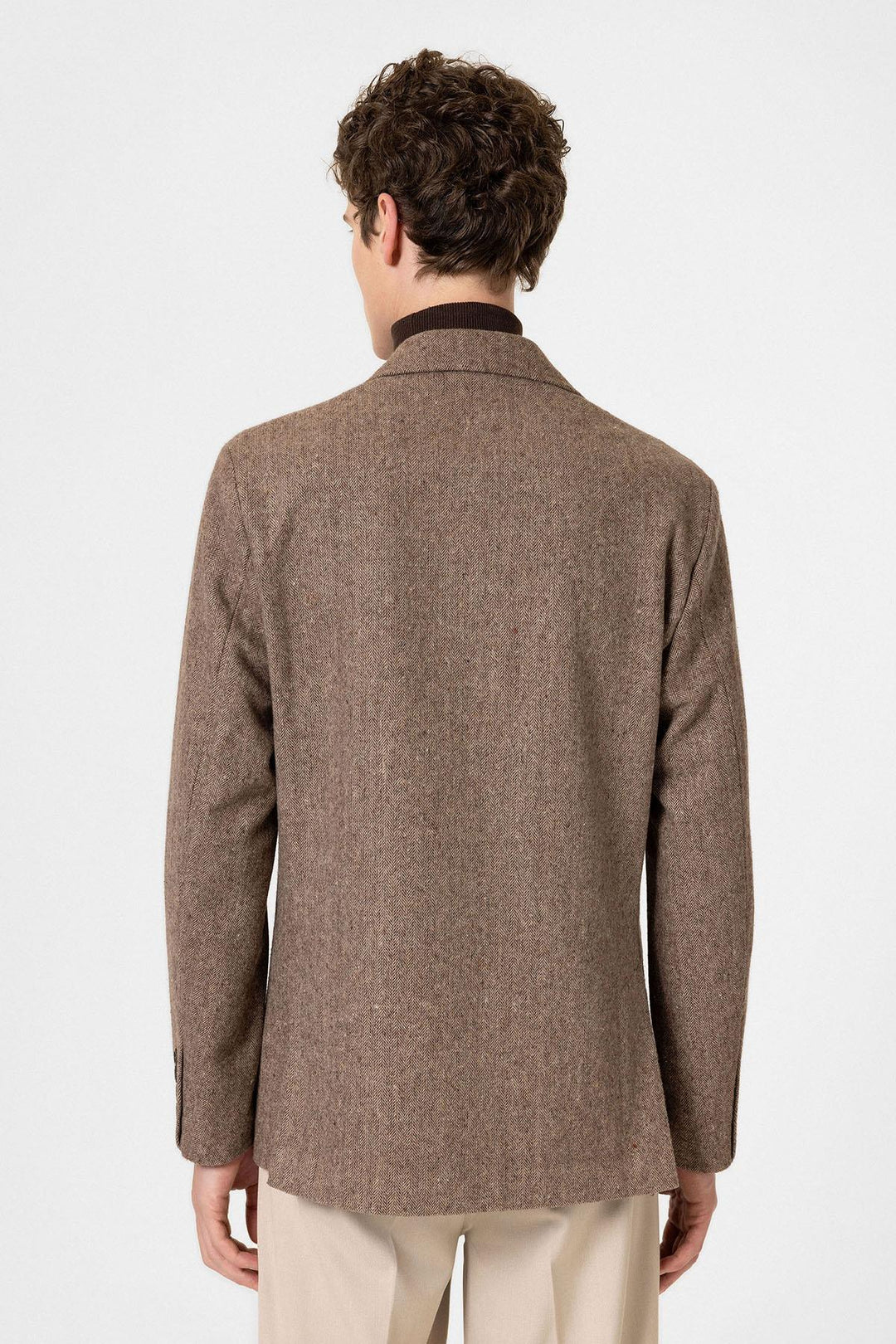 ANT Antioch Coffee Slim Fit Herringbone Pattern Men's Blazer Jacket - Bragadiru