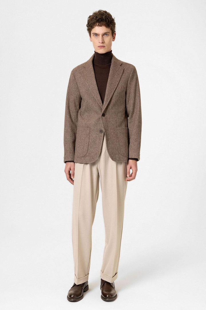 ANT Antioch Coffee Slim Fit Herringbone Pattern Men's Blazer Jacket - Bragadiru