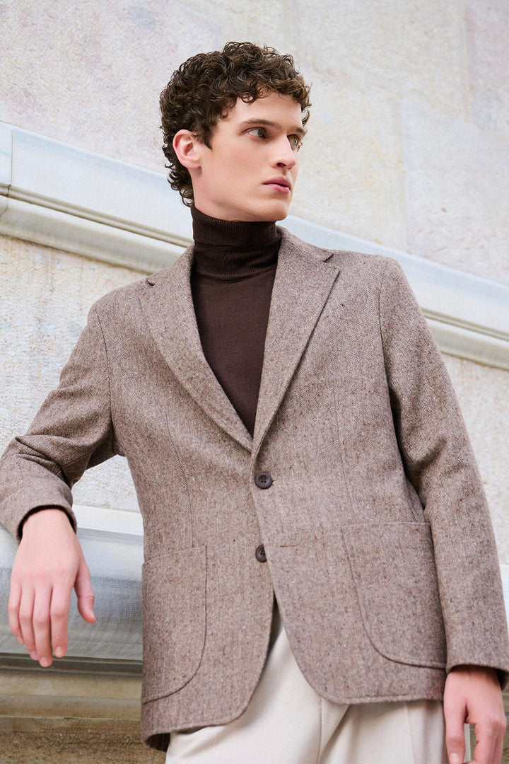 ANT Antioch Coffee Slim Fit Herringbone Pattern Men's Blazer Jacket - Gap
