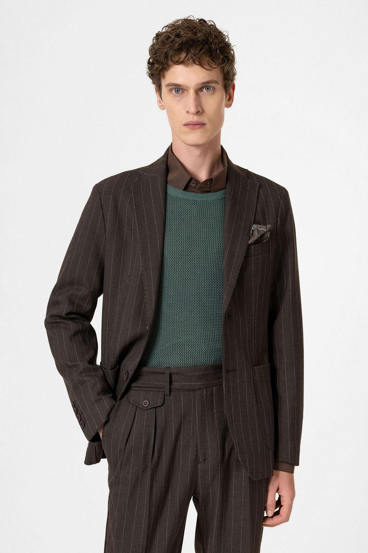 ANT Antioch Coffee Slim Fit Striped Men's Blazer Jacket - Hamburg