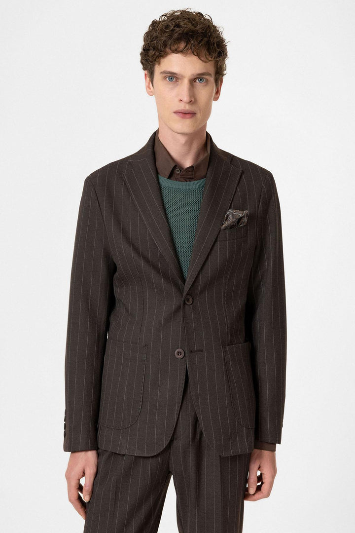 ANT Antioch Coffee Slim Fit Striped Men's Blazer Jacket - Hamburg