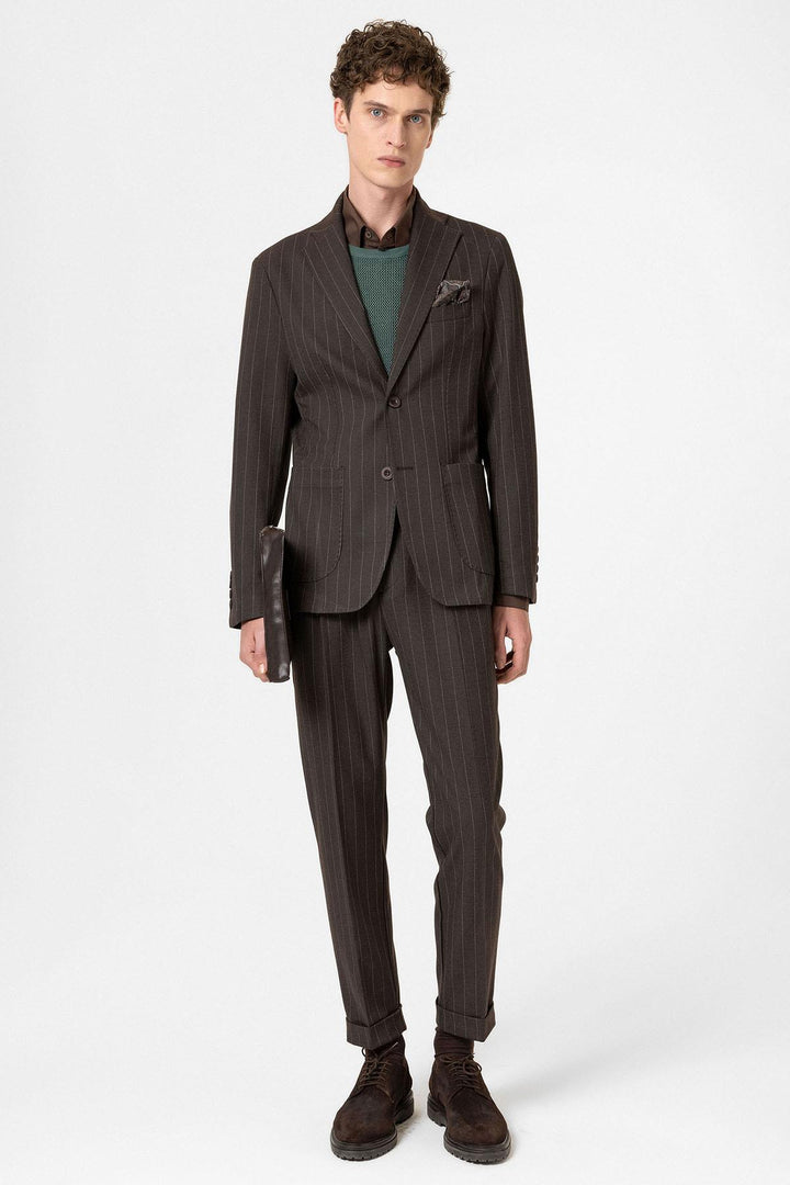 ANT Antioch Coffee Slim Fit Striped Men's Blazer Jacket - Hamburg