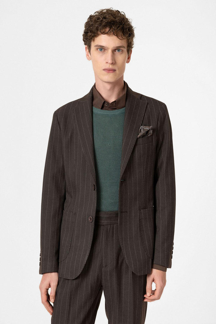 ANT Antioch Coffee Slim Fit Striped Men's Blazer Jacket - Hamburg