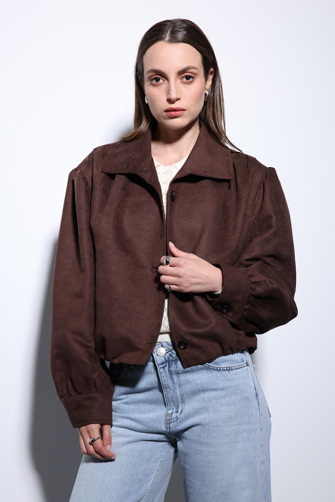 ANT Antioch Kahve Süet Görünümlü Bomber Kadın Ceket - Oleksandriia