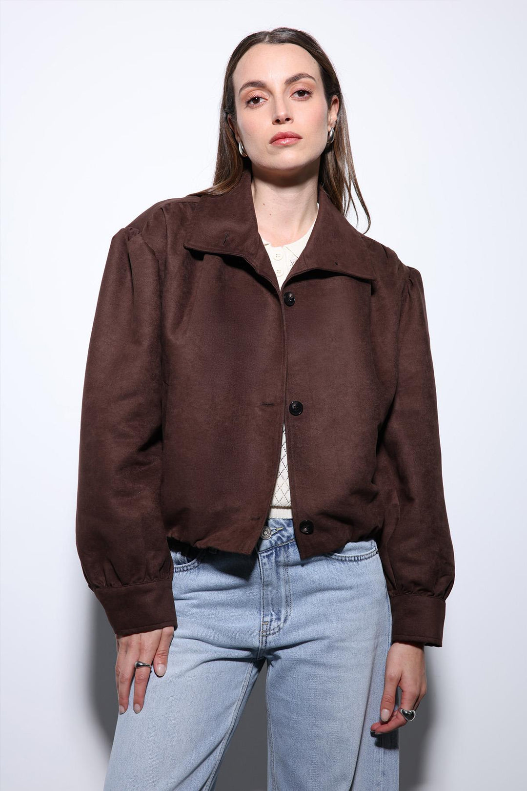 ANT Antioch Kahve Süet Görünümlü Bomber Kadın Ceket - Oleksandriia