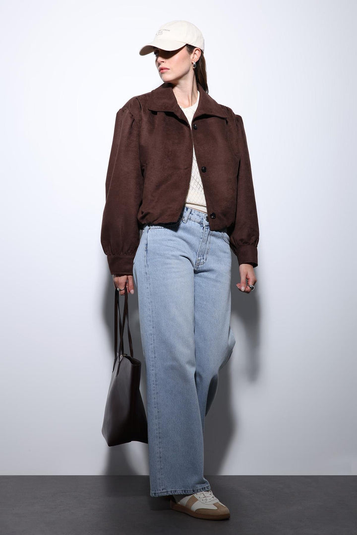 ANT Antioch Kahve Süet Görünümlü Bomber Kadın Ceket - Oleksandriia