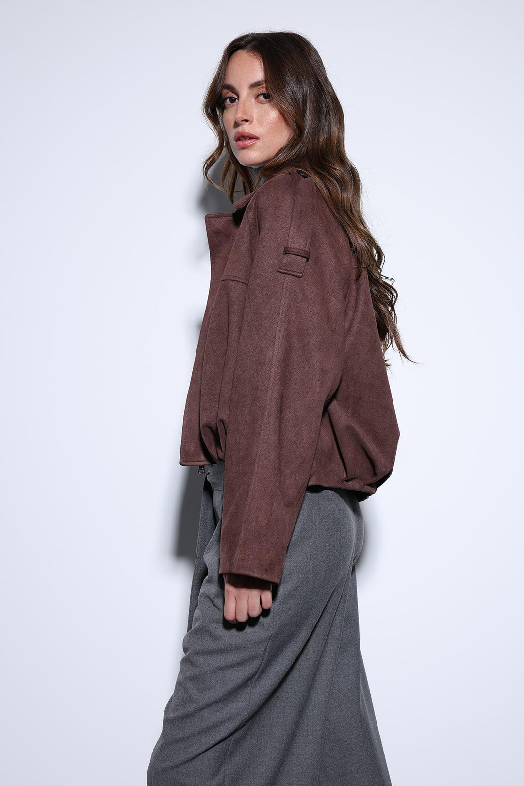 ANT Antioch Coffee Suede-Look Bomber Women's Jacket - Frosinone