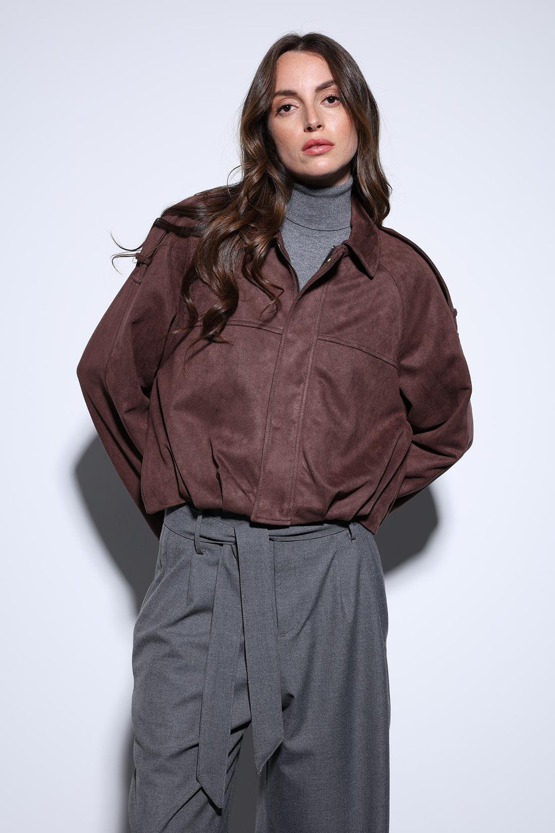 ANT Antioch Coffee Suede-Look Bomber Women's Jacket - Frosinone