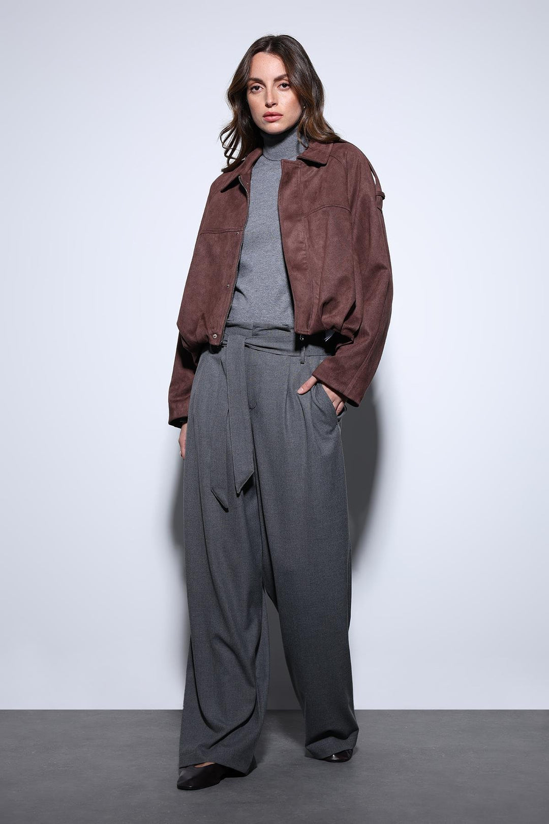 ANT Antioch Coffee Suede-Look Bomber Women's Jacket - Frosinone