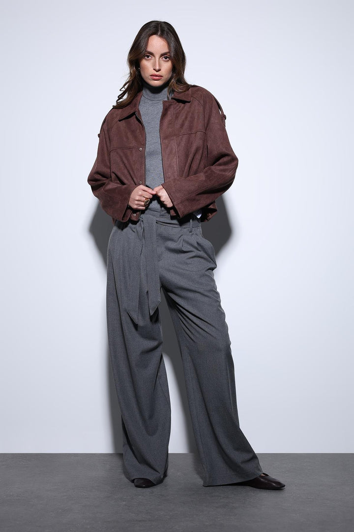 ANT Antioch Coffee Suede-Look Bomber Women's Jacket - Frosinone