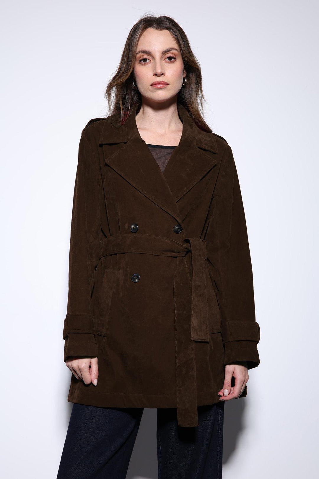 ANT Antioch Coffee Suede-Look Women's Trench Coat - Guaymas