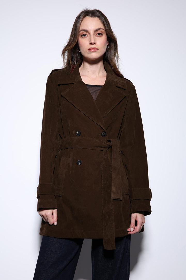 ANT Antioch Coffee Suede-Look Women's Trench Coat - Guaymas