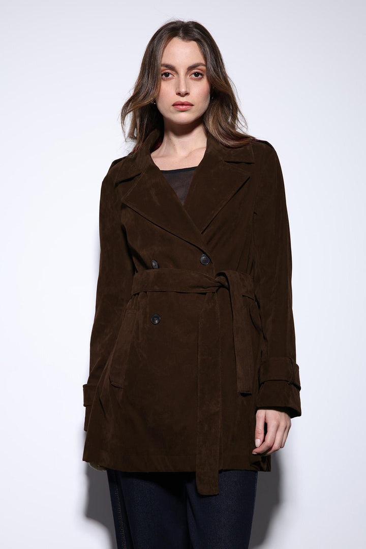 ANT Antioch Coffee Suede-Look Women's Trench Coat - Guaymas
