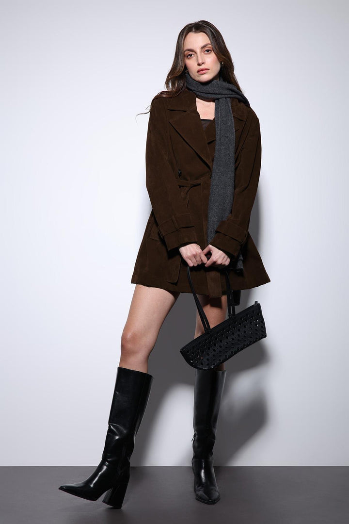 ANT Antioch Coffee Suede-Look Women's Trench Coat - Guaymas
