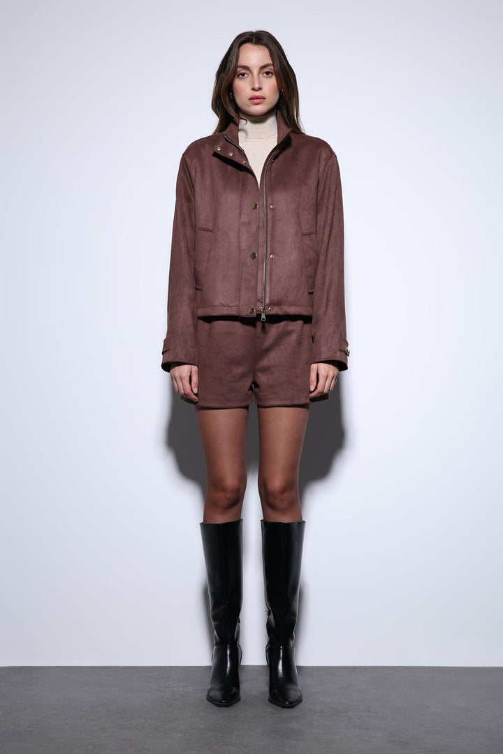 ANT Antioch Coffee Suede-Look Pleated Women's Shorts - Montclair