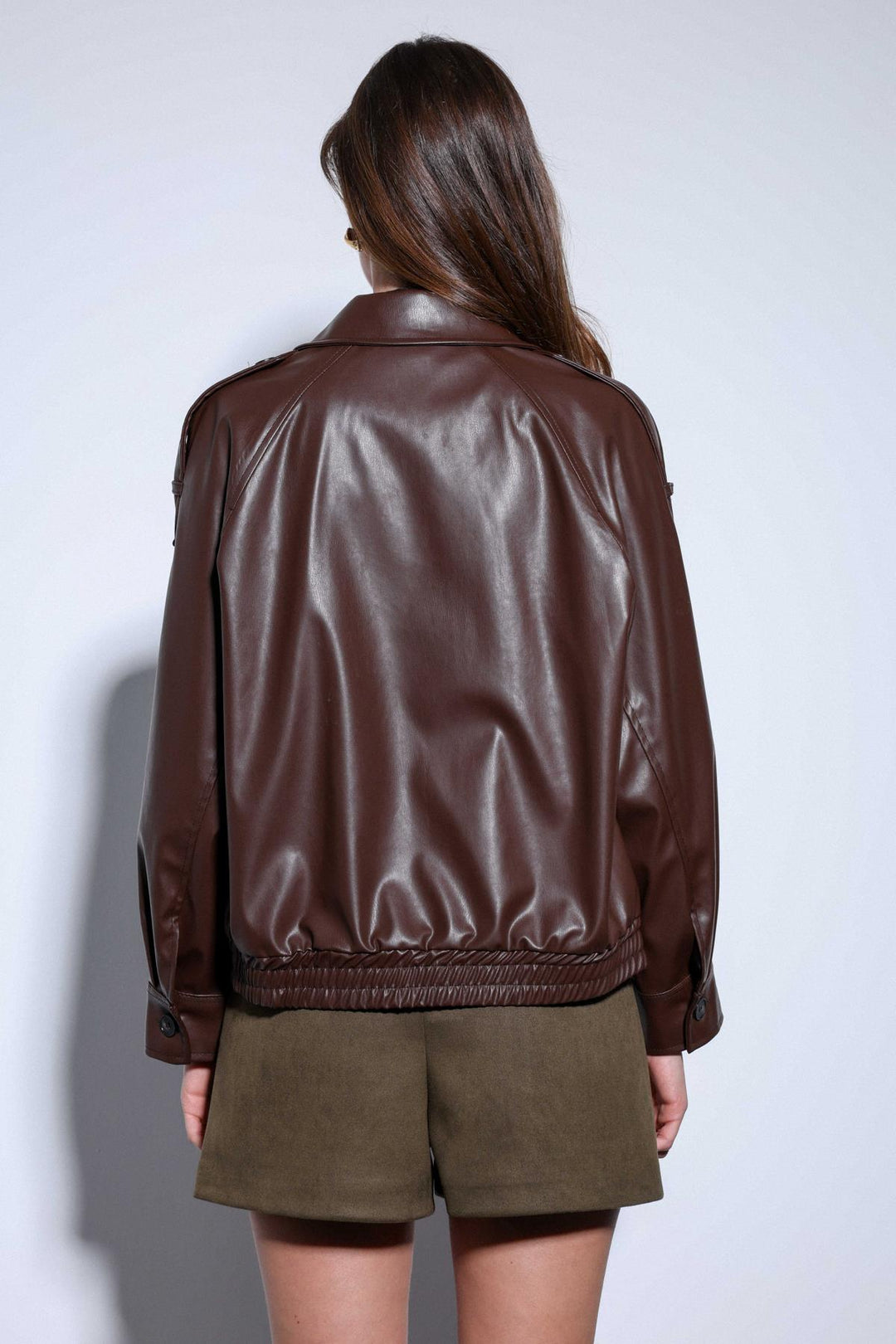 ANT Antioch Coffee Faux Leather Bomber Jacket - Sayula