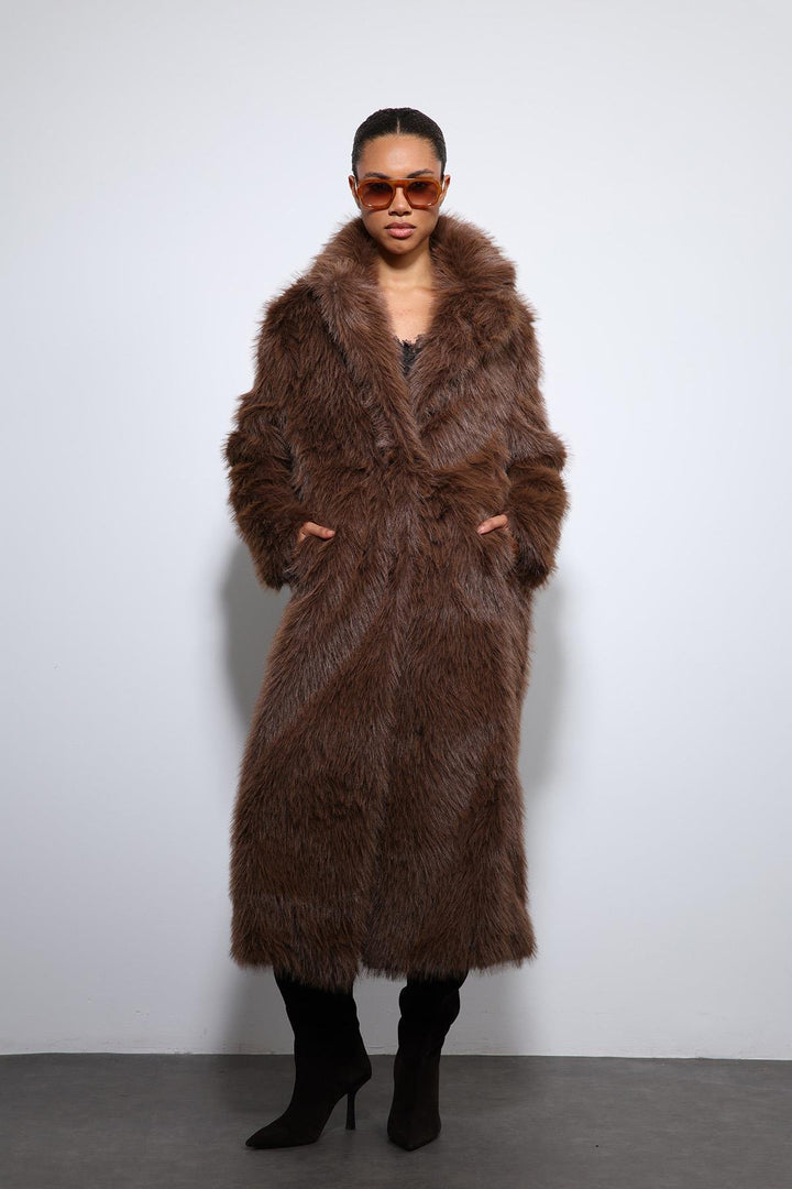 ANT Antioch Coffee Artificial Fur Long Coat - West Fargo