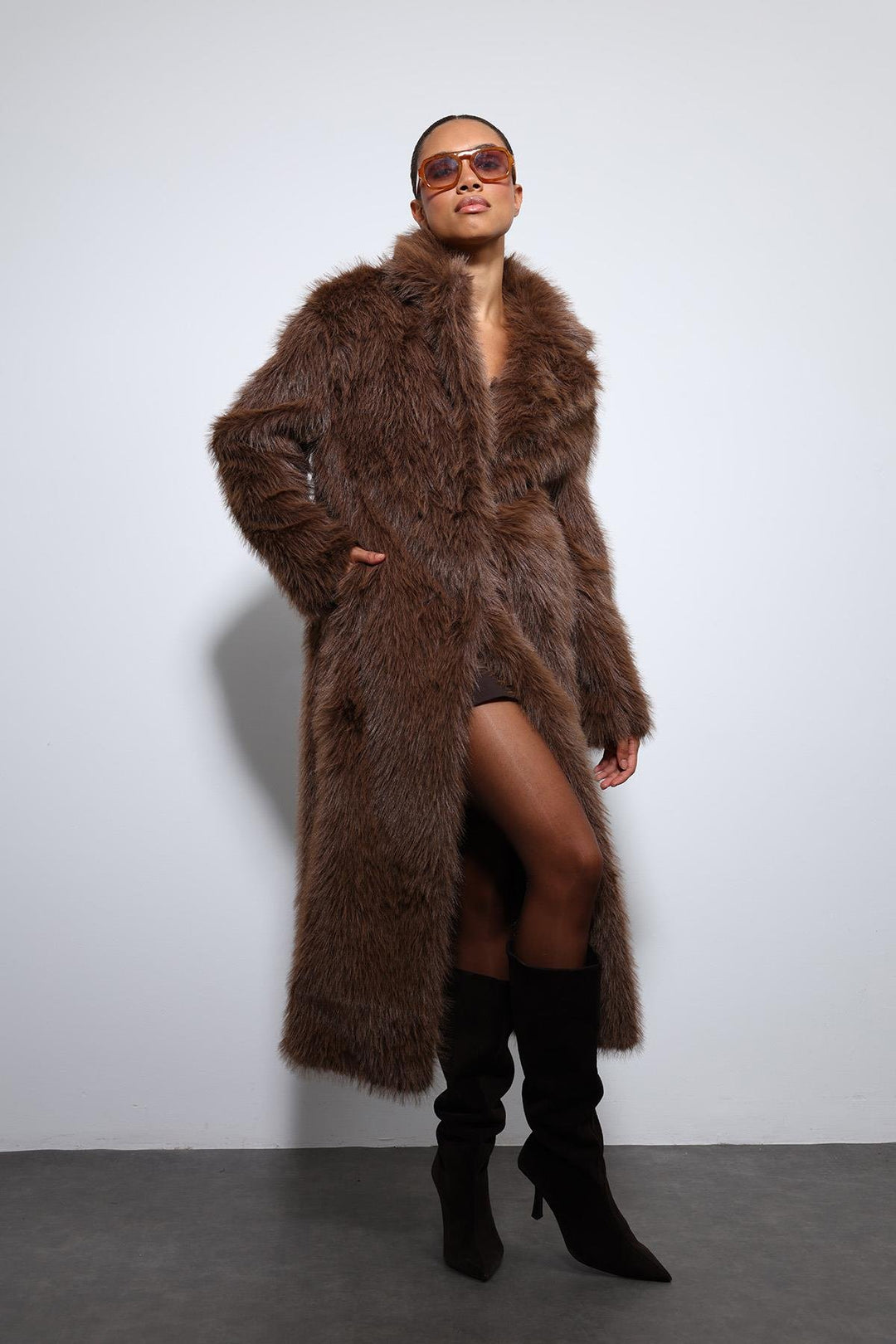 ANT Antioch Coffee Artificial Fur Long Coat - West Fargo