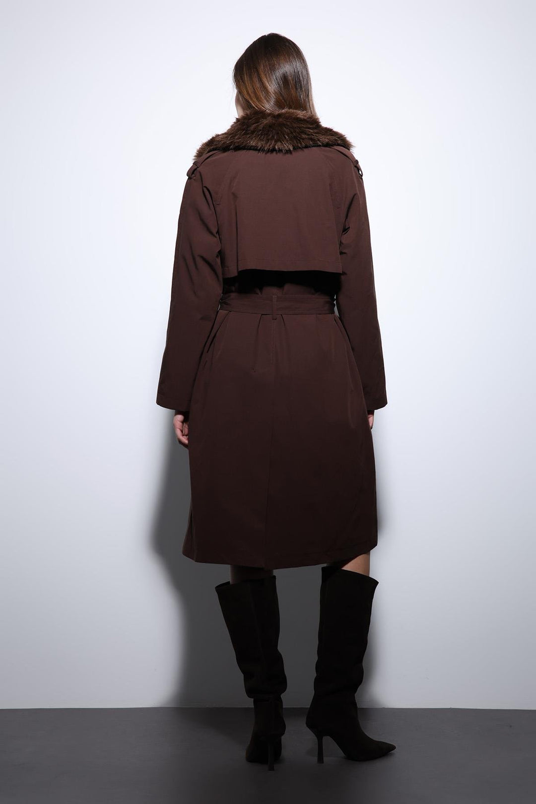 ANT Antioch Coffee Faux Fur Collar Women's Trench Coat - Ciudad Mante