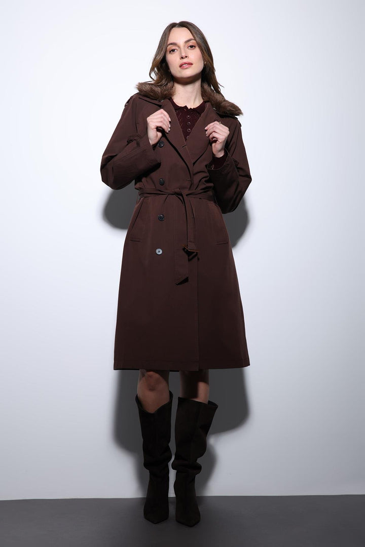 ANT Antioch Coffee Faux Fur Collar Women's Trench Coat - Ciudad Mante