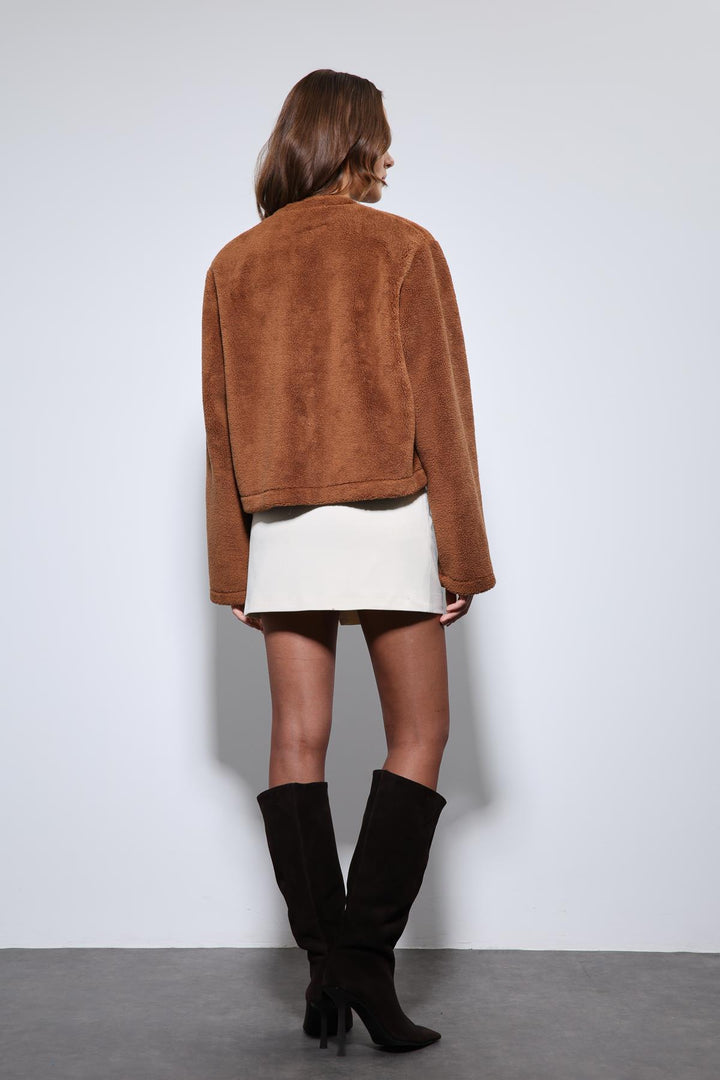 ANT Antioch Kahve Süslü Düğmeli Suni Kürk Ceket - York