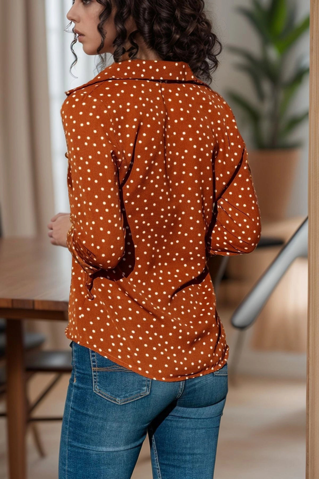 Coffee Long Sleeve Buttoned Oversized Shirt BCBSK-25700-2711 - Santa Catarina Otzolotepec