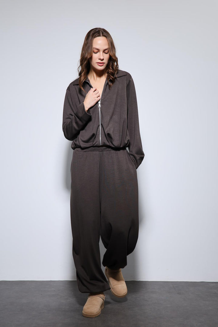 ANT Antioch Kahve Volümlü Ceket ve Paça Lastikli Eşofman Takım - Villeurbanne