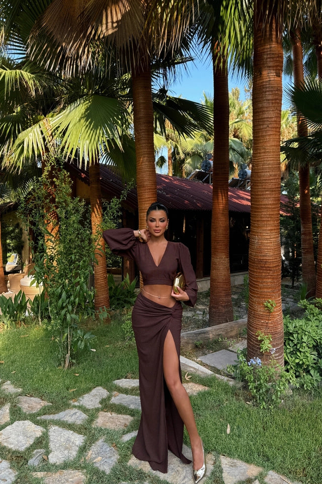 EYY Women BROWN MAIKA مجموعة علوية وسفلية - ميكولايف