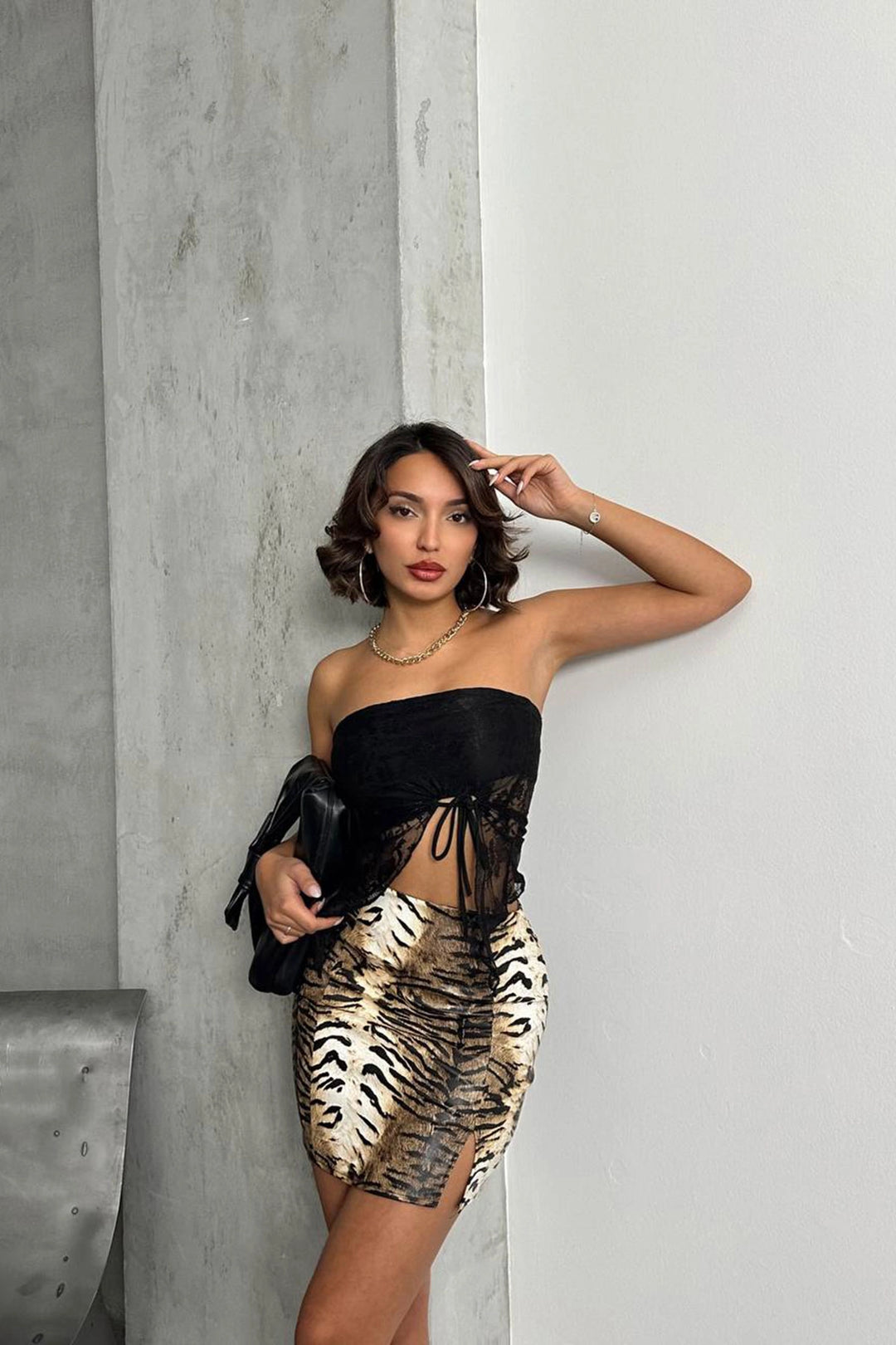 Coffee Slit Patterned Skirt BCHN-2524475 - Amiens
