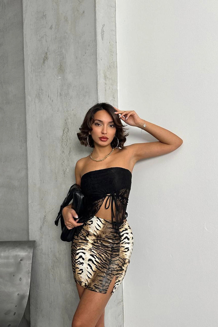 Coffee Slit Patterned Skirt BCHN-2524475 - Amiens