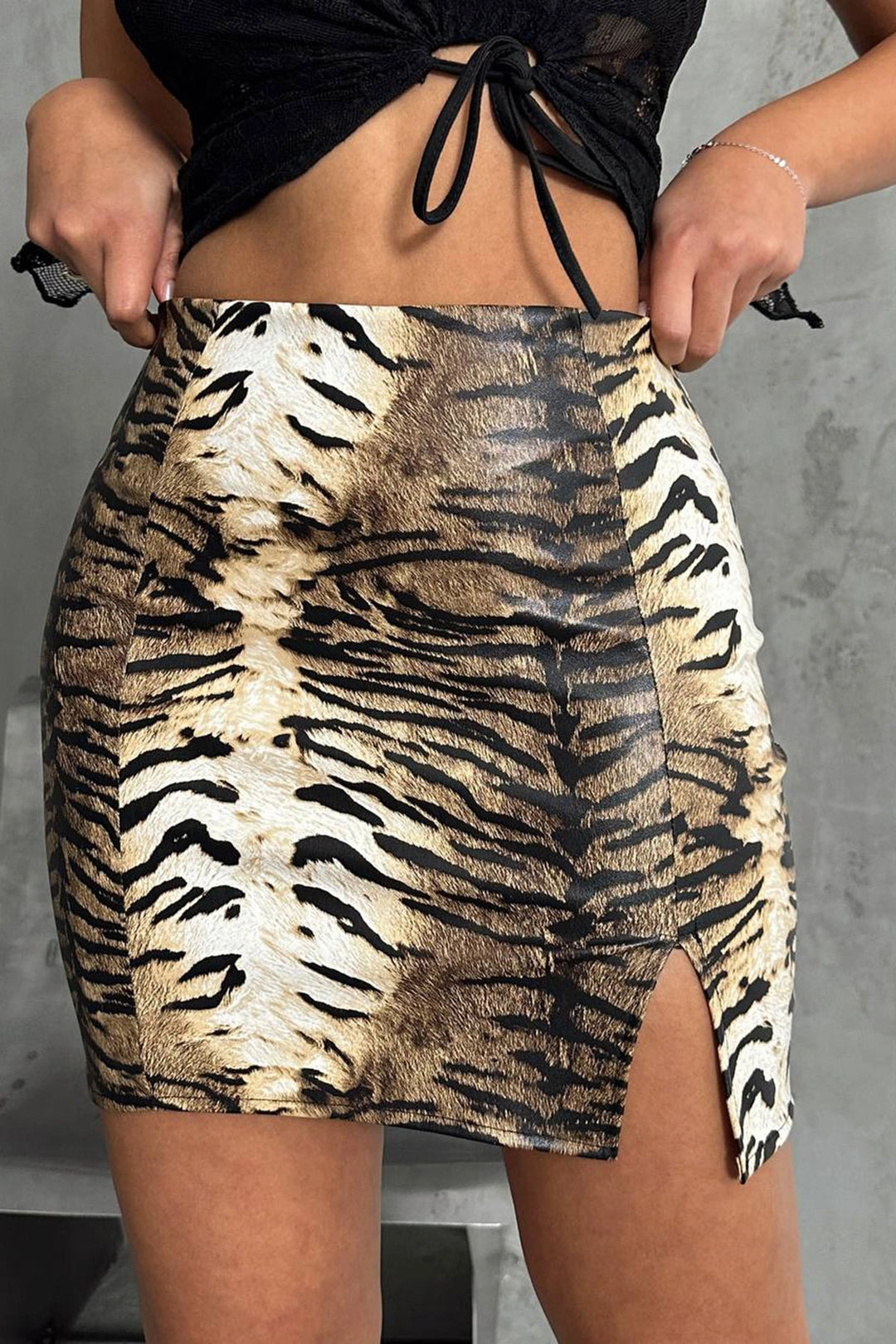 Coffee Slit Patterned Skirt BCHN-2524475 - Amiens
