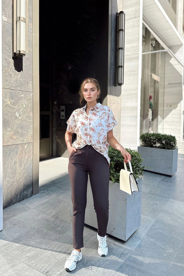 Coffee High Waisted Pocketed Pleated Wide Leg Pants BCBSK-25700-3173 - Molina de Segura