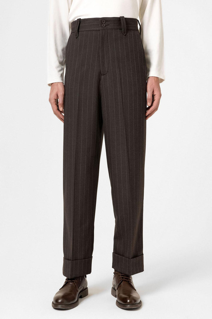 ANT Antioch Kahve Yüksek Bel Çizgili Relaxed Fit Erkek Pantolon - Chesapeake