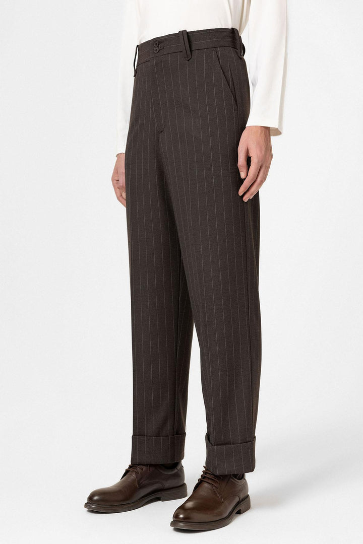 ANT Antioch Kahve Yüksek Bel Çizgili Relaxed Fit Erkek Pantolon - Chesapeake