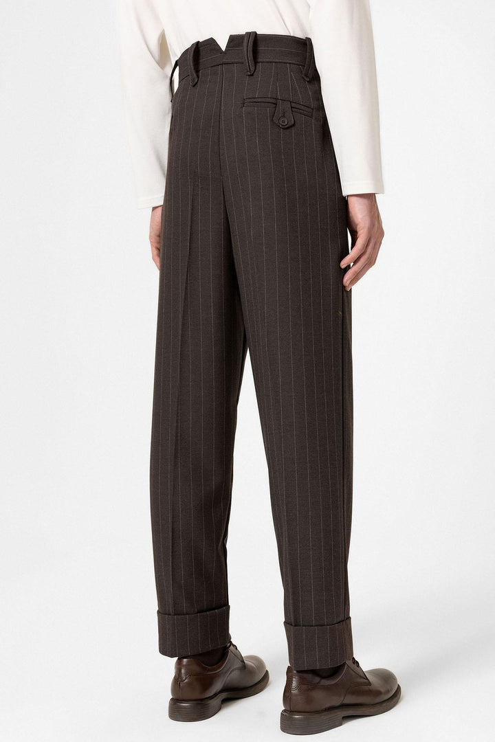 ANT Antioch Kahve Yüksek Bel Çizgili Relaxed Fit Erkek Pantolon - Sète