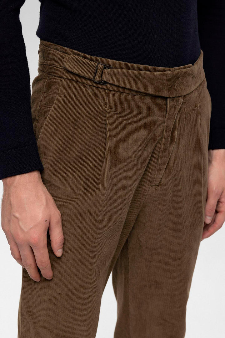 ANT Antioch Coffee High Waist Double Pleated Velvet Men's Pants - Buena Park