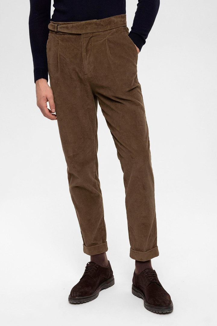 ANT Antioch Coffee High Waist Double Pleated Velvet Men's Pants - Buena Park