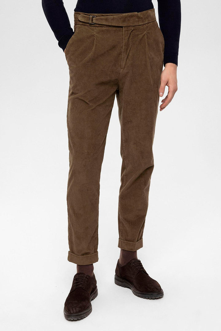 ANT Antioch Coffee High Waist Double Pleated Velvet Men's Pants - Buena Park