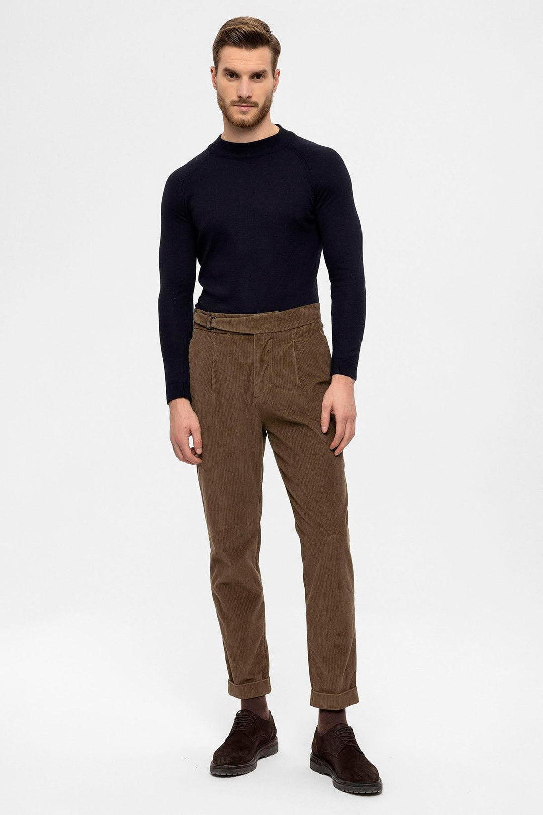 ANT Antioch Coffee High Waist Double Pleated Velvet Men's Pants - Buena Park