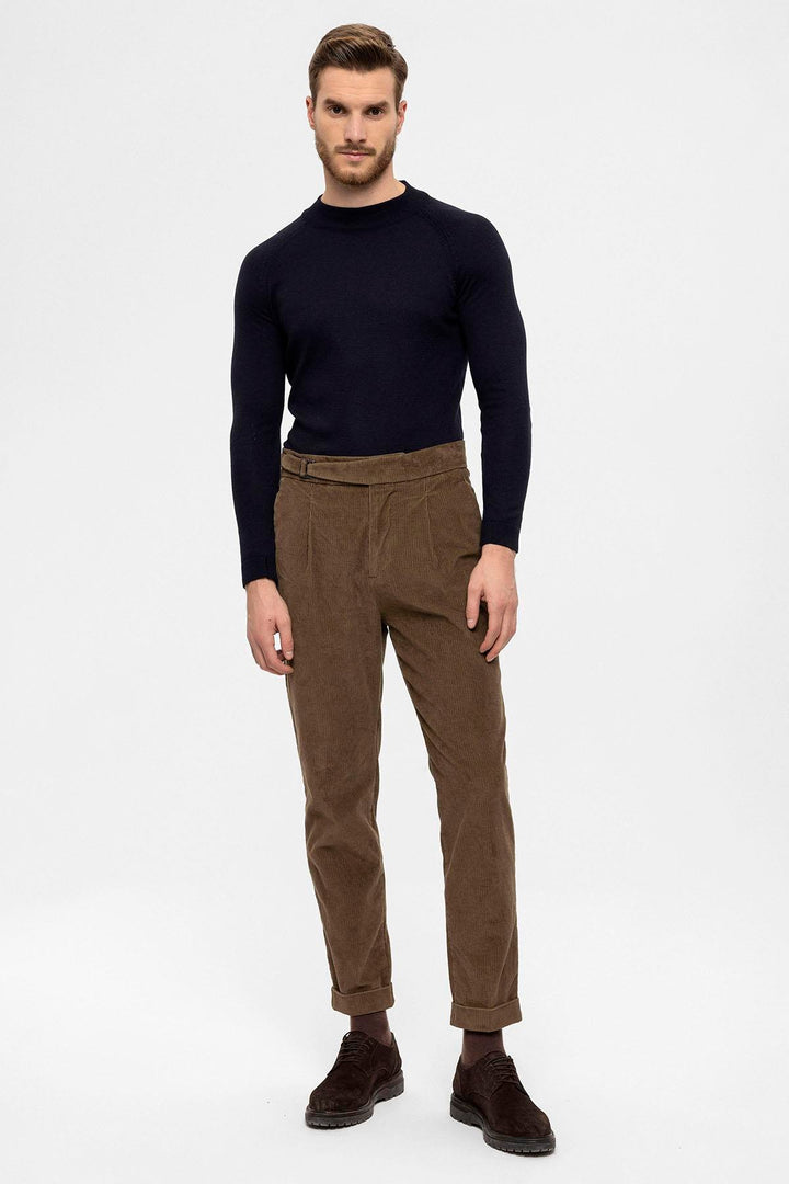 ANT Antioch Coffee High Waist Double Pleated Velvet Men's Pants - Buena Park