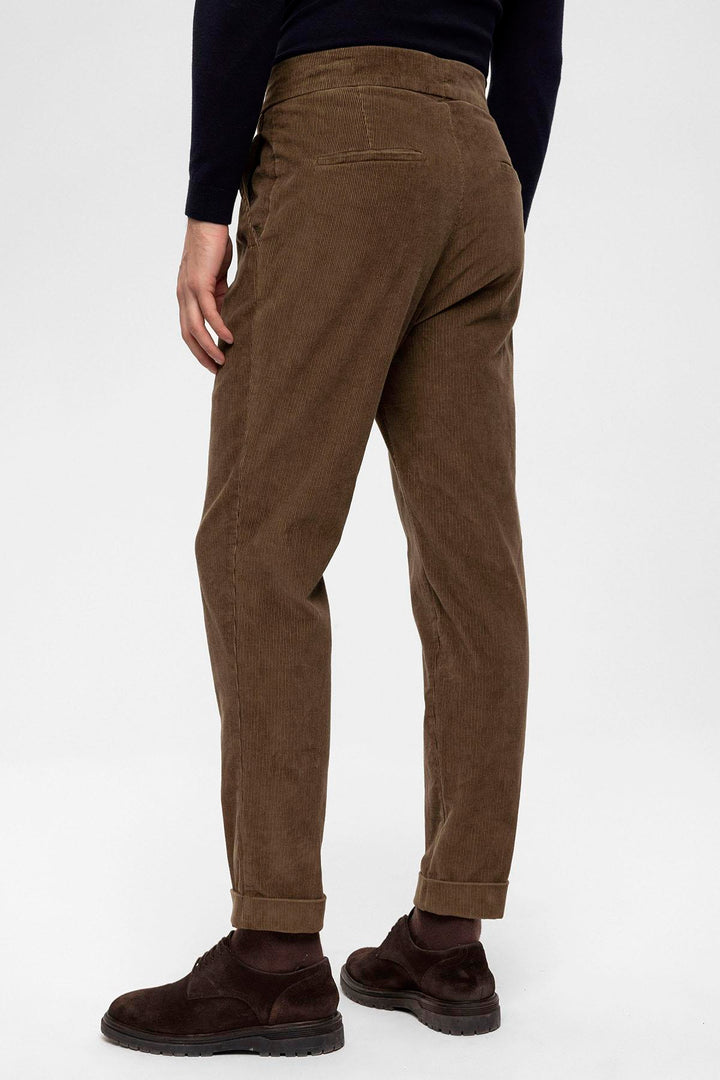 ANT Antioch Coffee High Waist Double Pleated Velvet Men's Pants - Buena Park