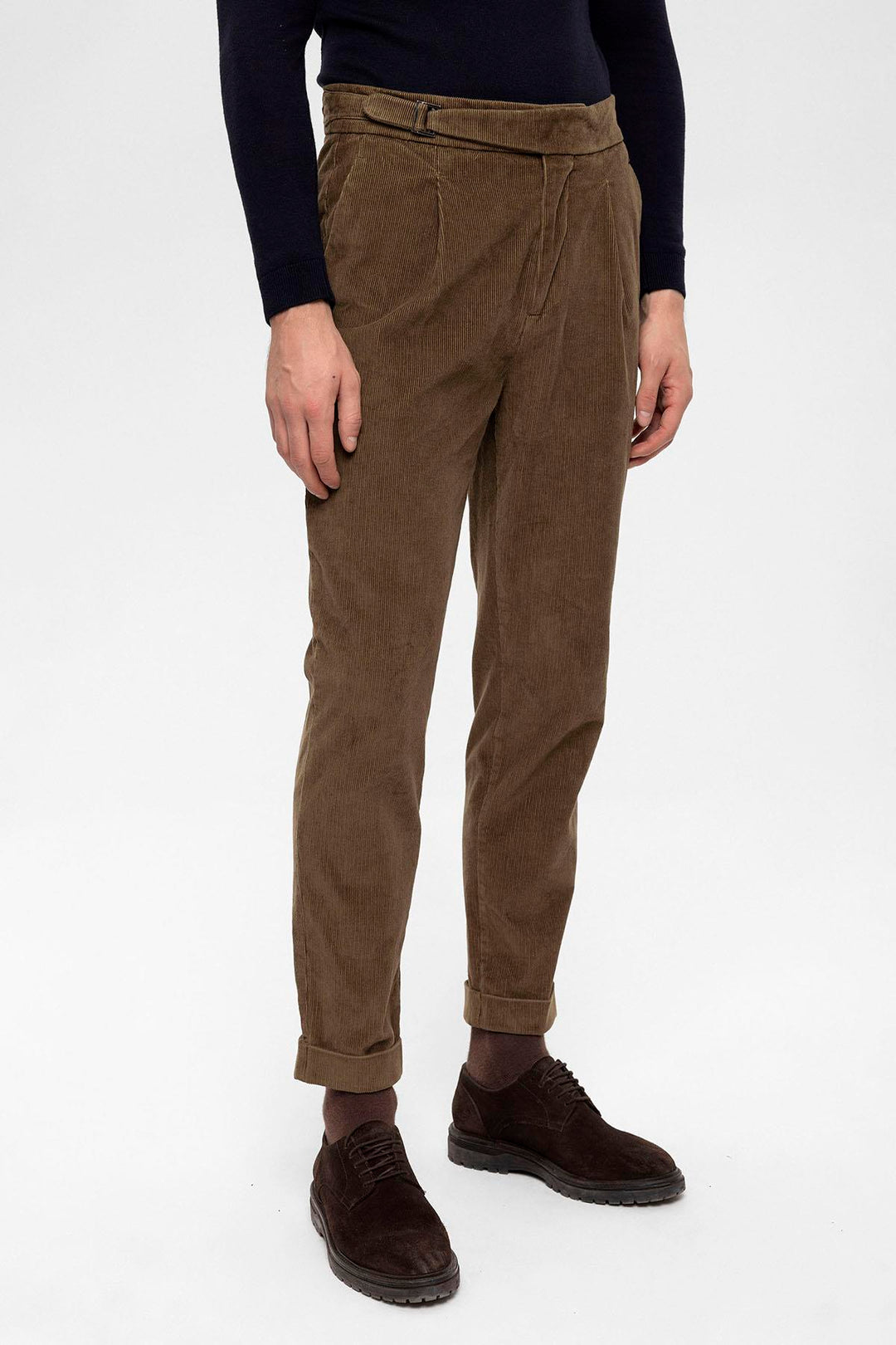 ANT Antioch Coffee High Waist Double Pleated Velvet Men's Pants - Buena Park