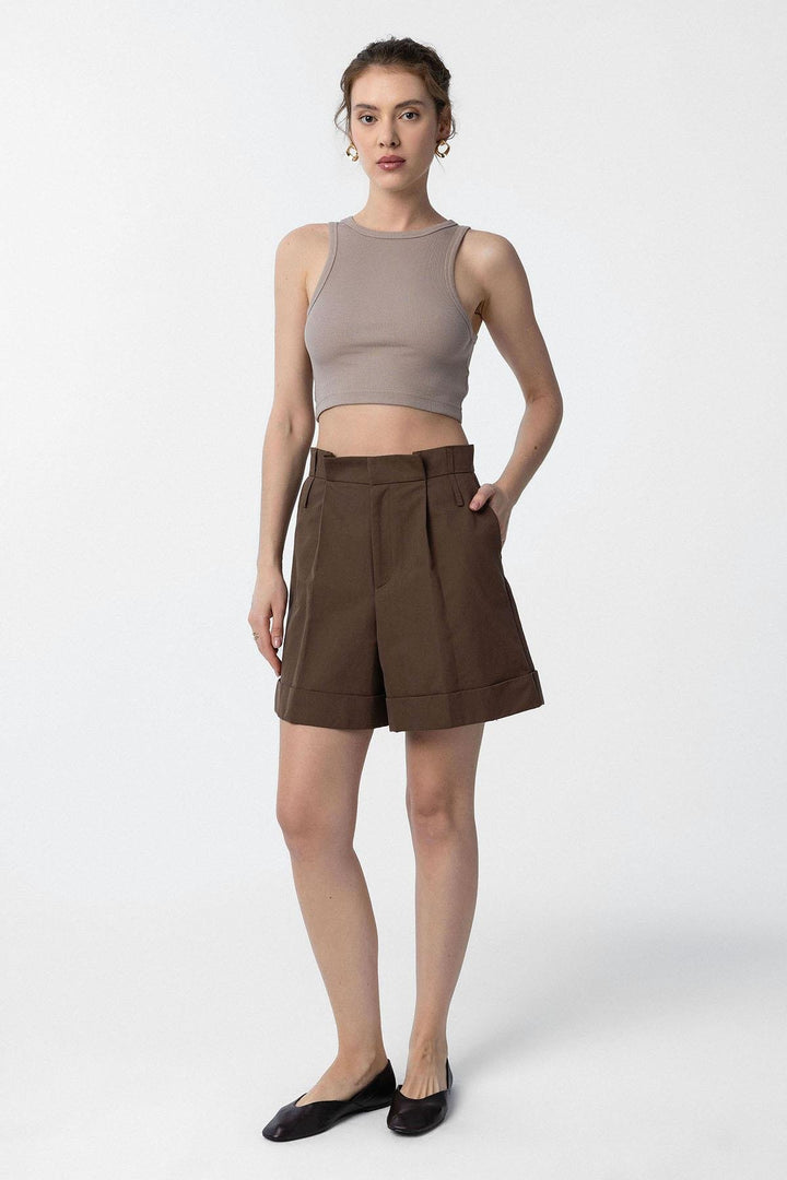ANT Antioch Coffee High Waist Brushed Women's Bermuda Shorts - Ciudad Río Bravo
