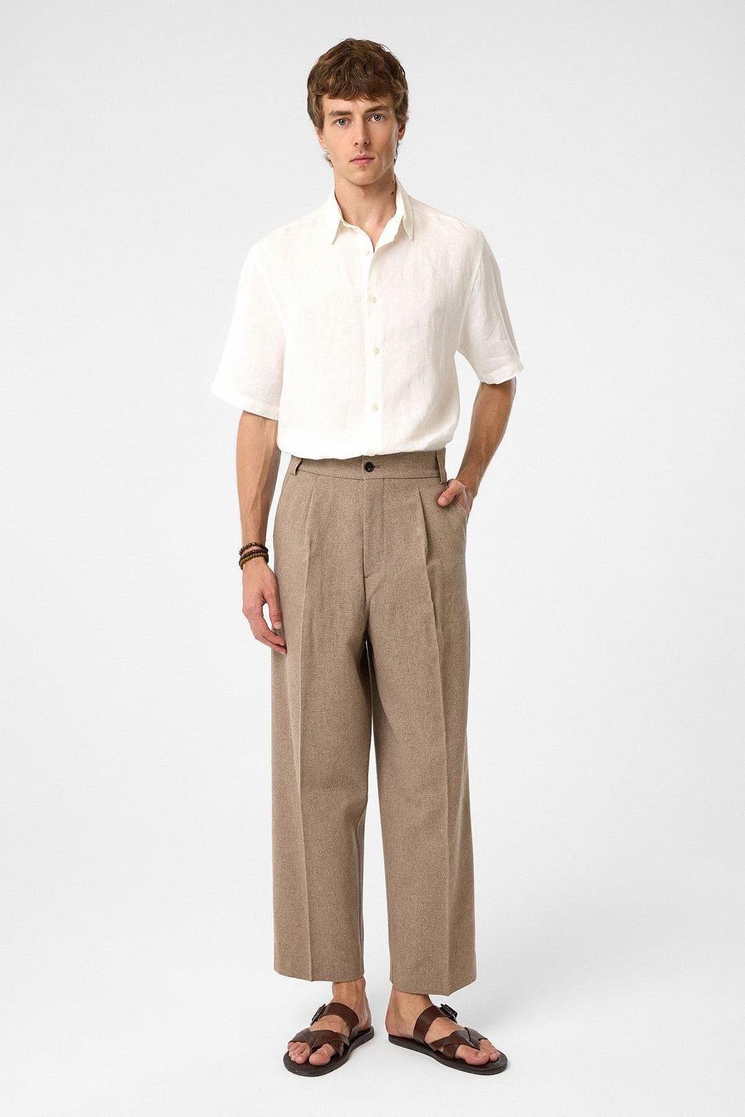 ANT Antioch Coffee High Waist Pleated Relax Fit Men's Pants - Rosemead