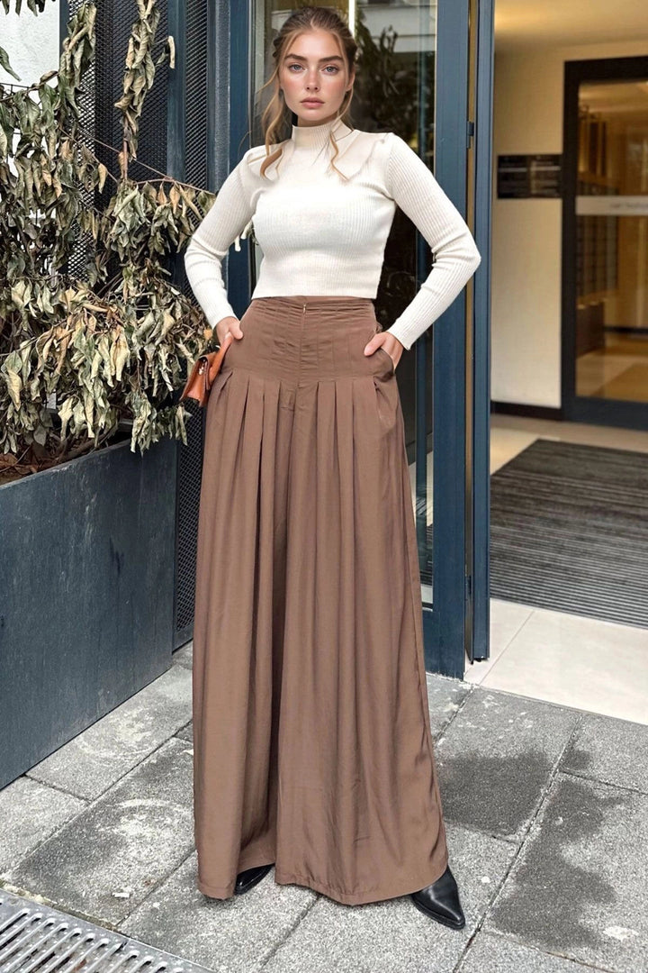 Coffee High Waisted Baggy Pants BCBSK-25700-3538 - High Point