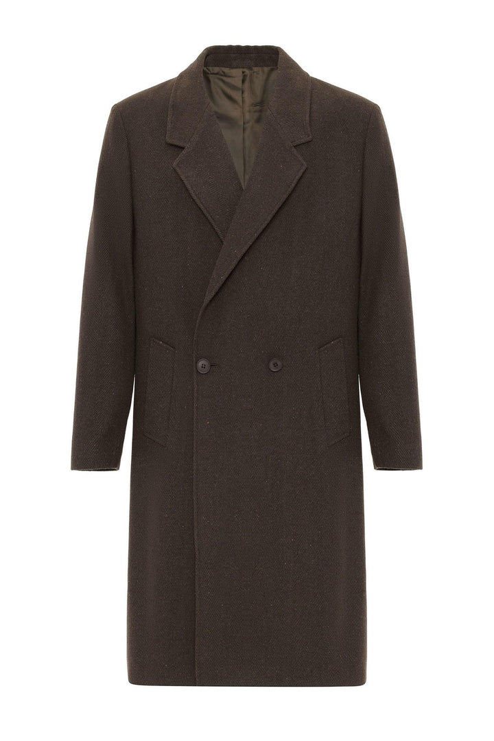 ANT Antioch Coffee Wool Blend Herringbone Double-Breasted Men's Coat - Longueuil