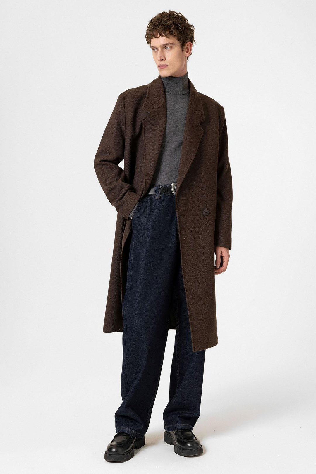ANT Antioch Coffee Wool Blend Herringbone Double-Breasted Men's Coat - Longueuil